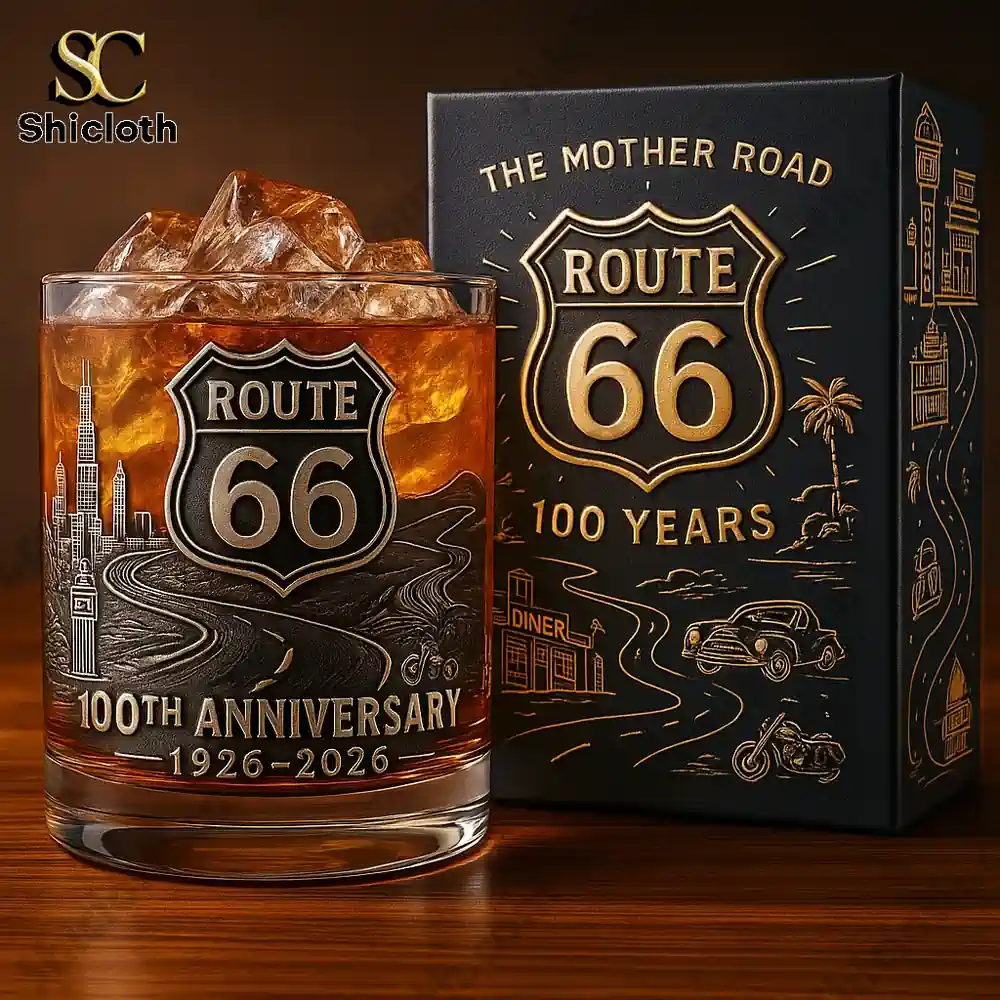 Route sixty six anniversary whiskey glass with premium gift box by Shicloth.