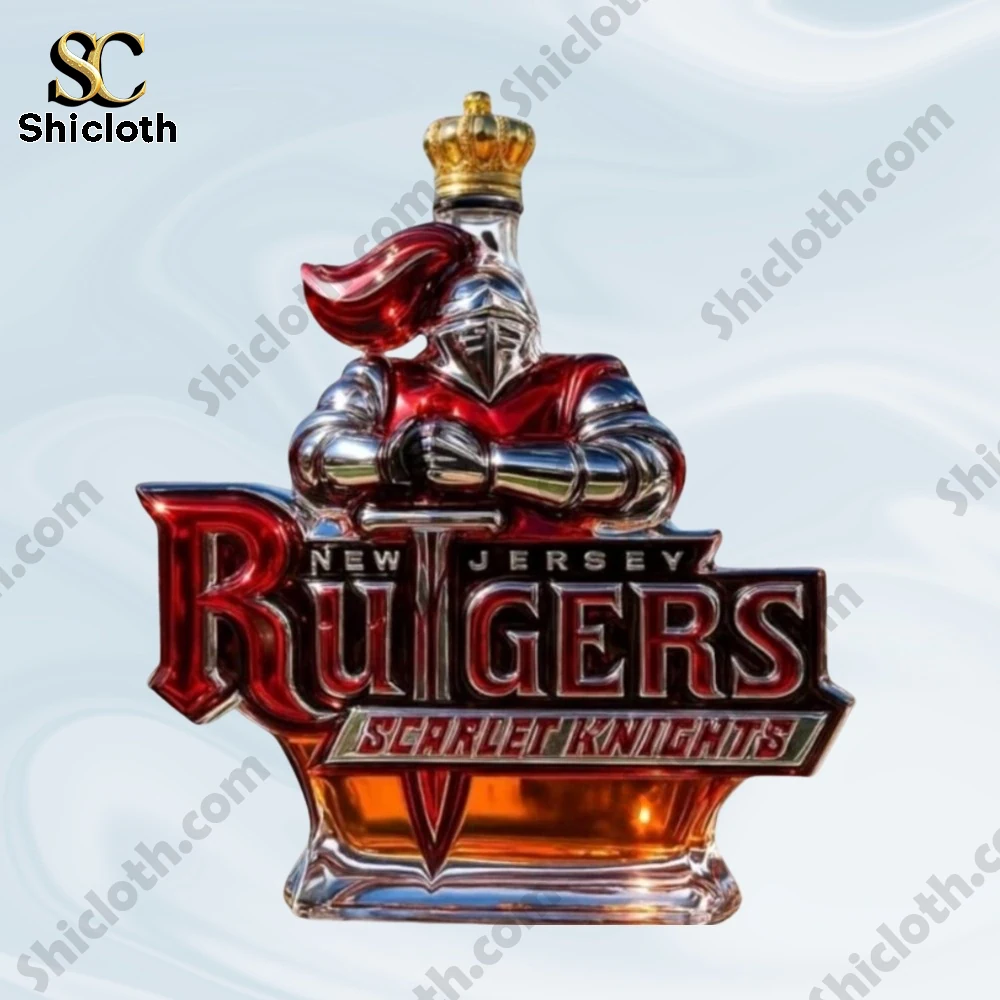 Rutgers Scarlet Knights knight design whiskey bottle on clean background!