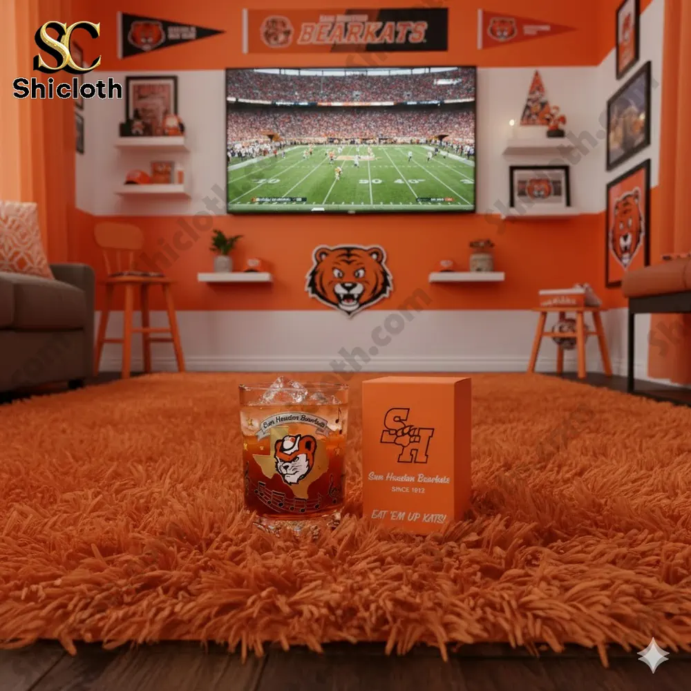 Sam Houston Bearkats whiskey glass in a fan themed living room!
