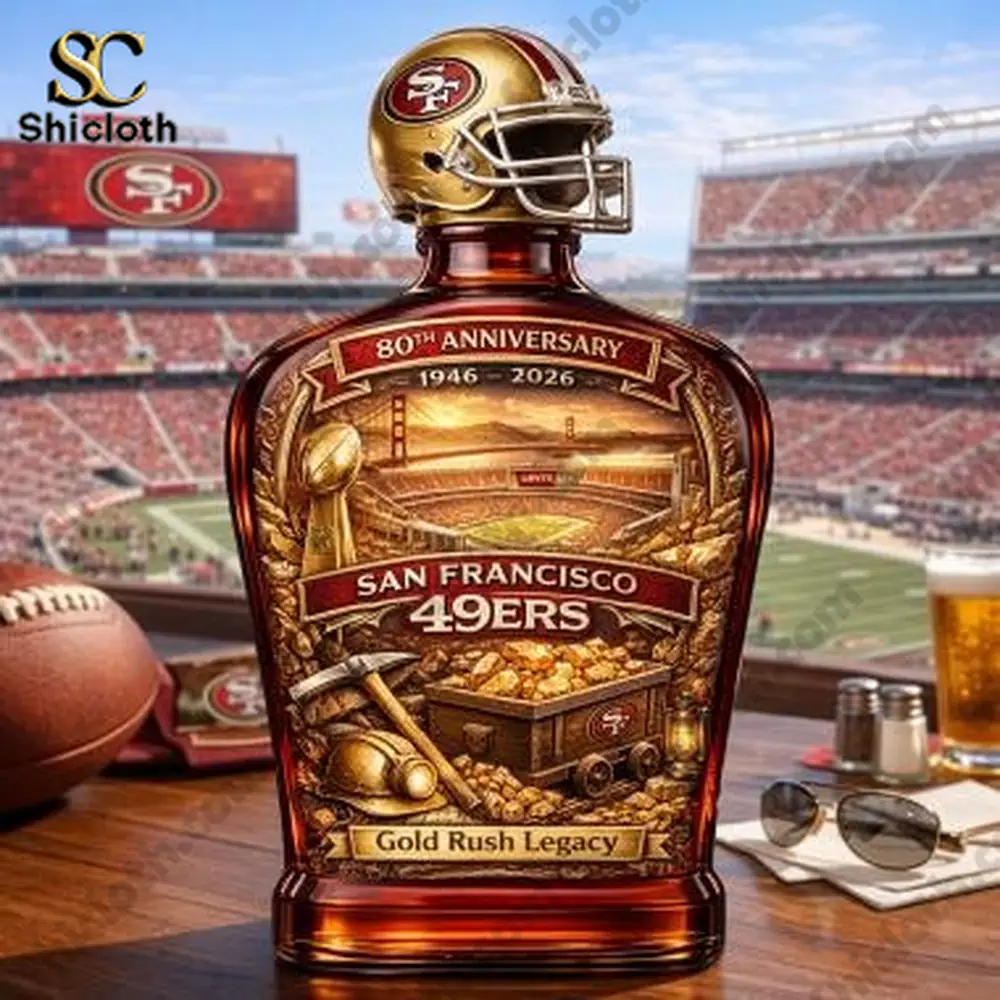 Demogorgon Sculpted Whiskey Glass 130 San Francisco forty niners anniversary bottle in stadium setting!
