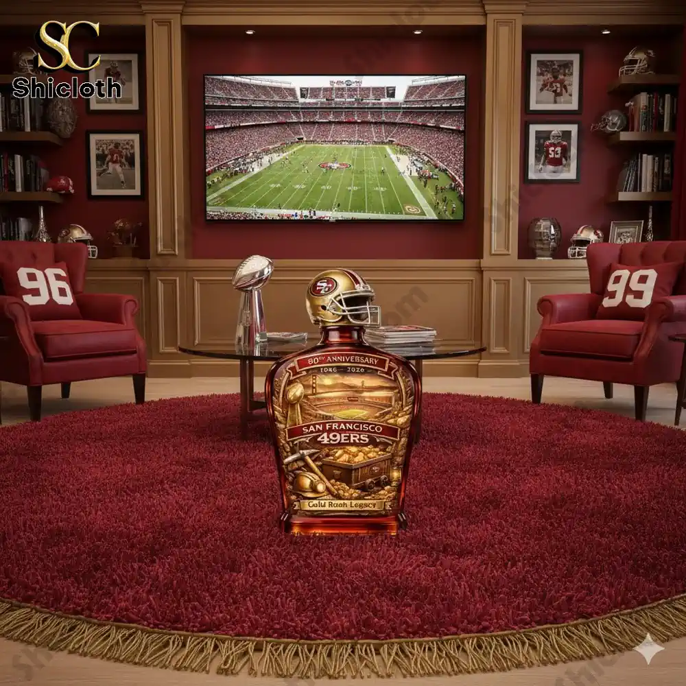 San Francisco forty niners anniversary bottle in sports themed living room!