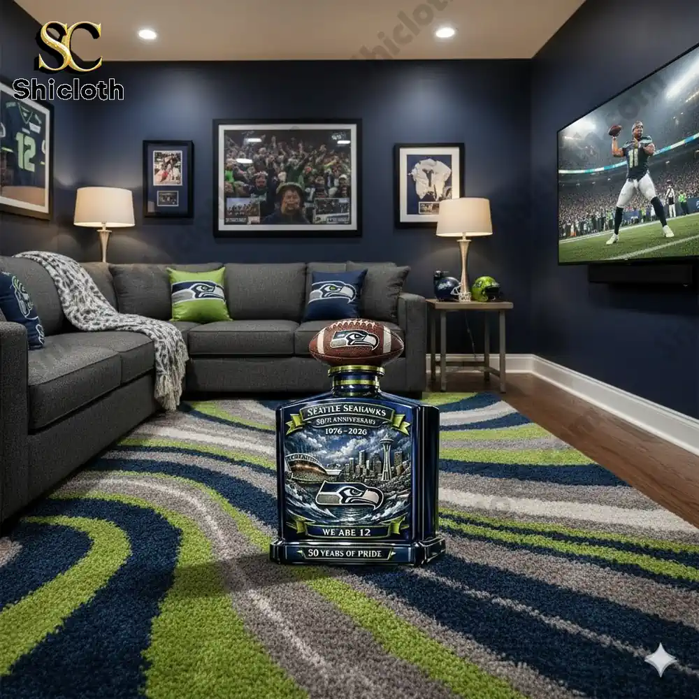 Seattle Seahawks display bottle in fan living room!