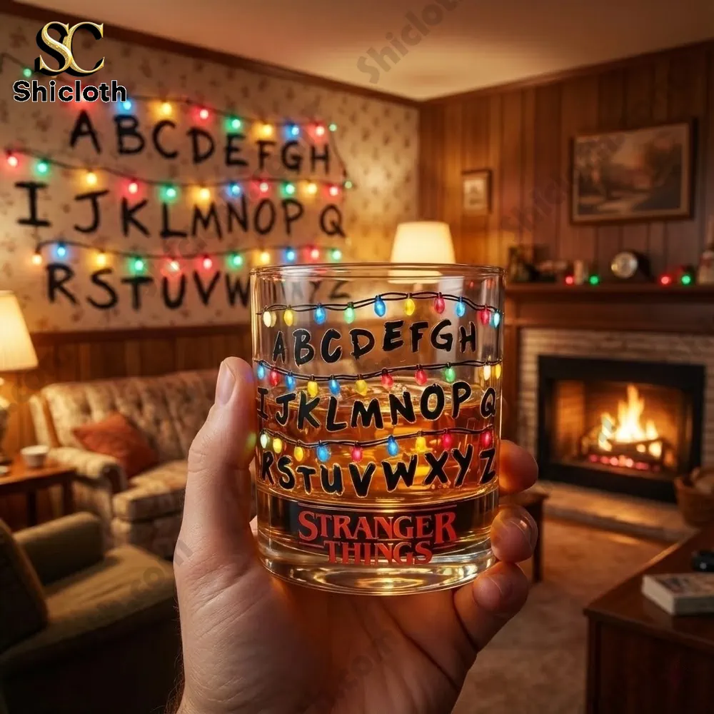 Alphabet wall themed whiskey glass inspired by Stranger Things!