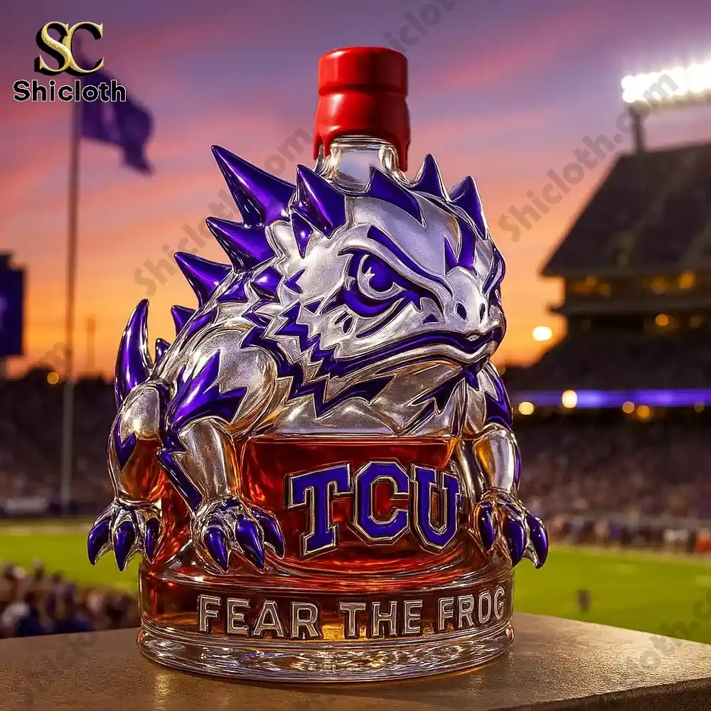 TCU Horned Frogs Limited Edition Whiskey Bottle 3 TCU horned frog bottle with red cap at stadium!