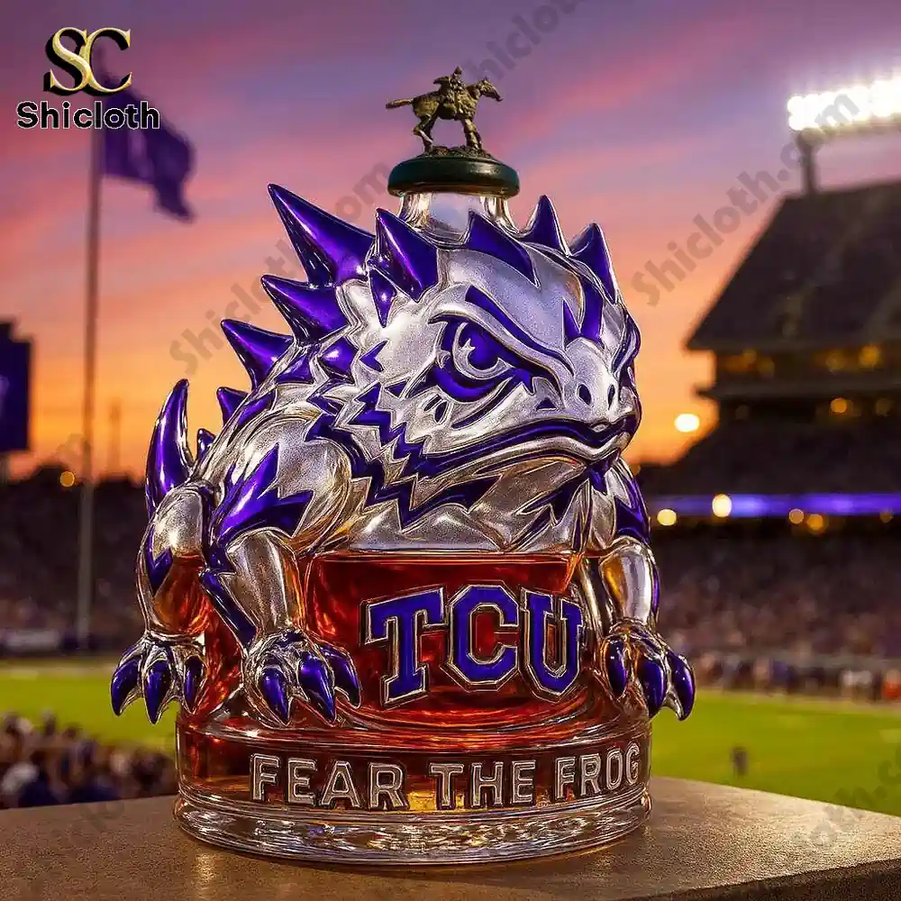 TCU Horned Frogs Limited Edition Whiskey Bottle 4 TCU horned frog bottle with rider figure cap!