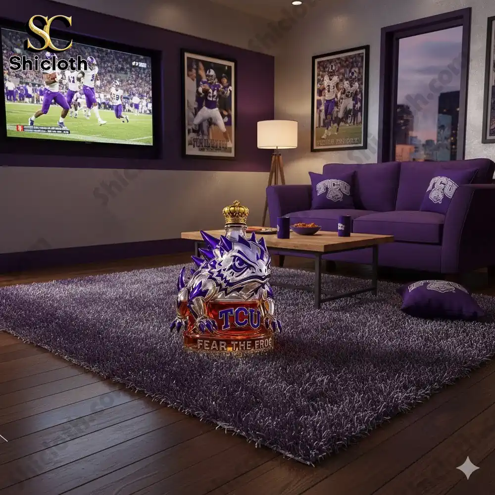 TCU Horned Frogs Limited Edition Whiskey Bottle 5 TCU horned frog bottle in football fan living room!