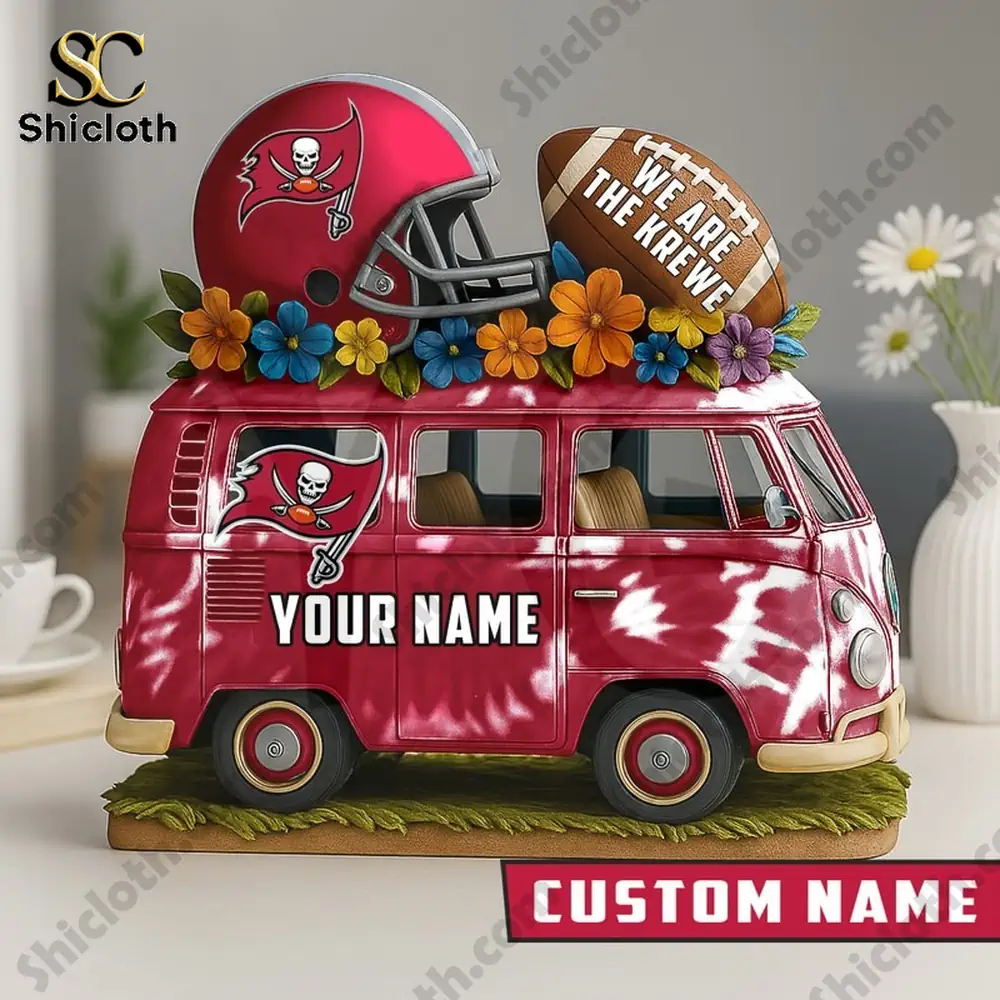 Red van with Buccaneers logo helmet flowers and custom name text!