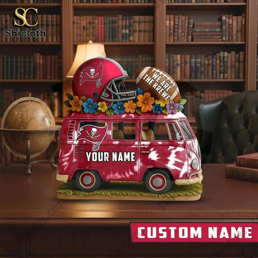Red Buccaneers van decor with helmet and football on a desk!