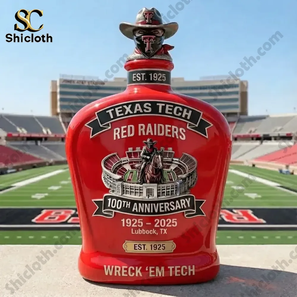 Texas Tech Red Raiders decorative bottle on a football field background!