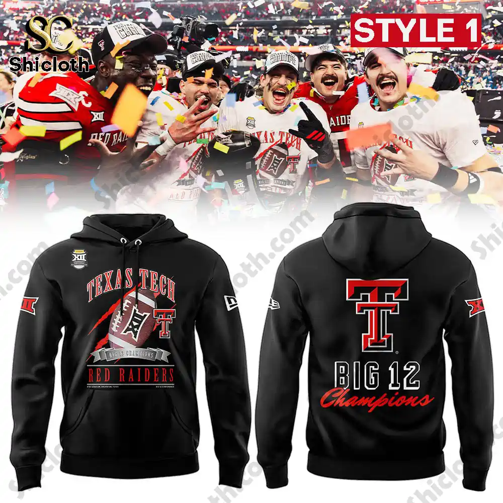 Black Texas Tech Big 12 champions hoodie front and back design.