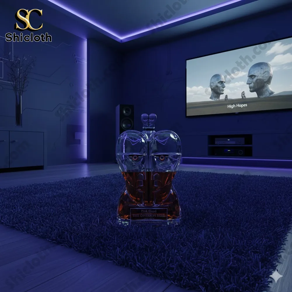 Crystal heart perfume bottle displayed in a modern home theater by Shicloth!