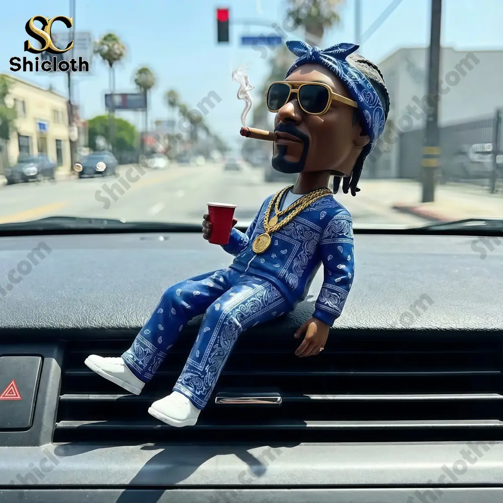 Side view street style figurine on car dashboard with cigar and cup!