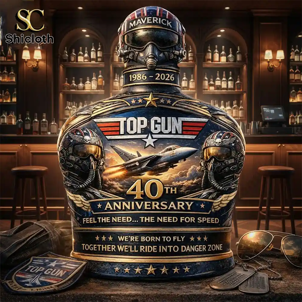 Top Gun fortieth anniversary decanter bar display
