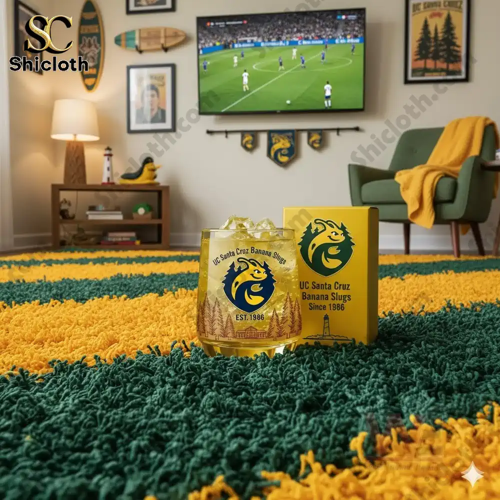 UC Santa Cruz Banana Slugs glass in living room sports setting!
