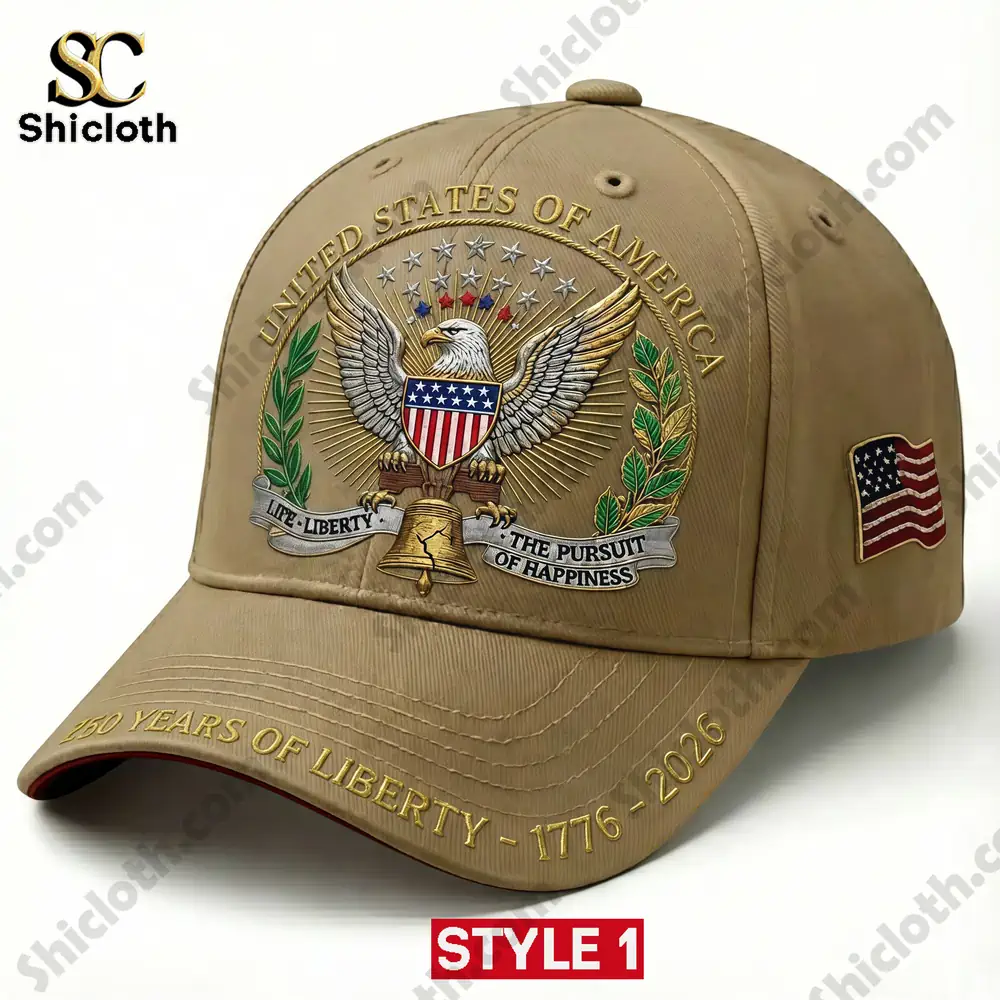 Beige patriotic cap with American eagle crest by Shicloth!