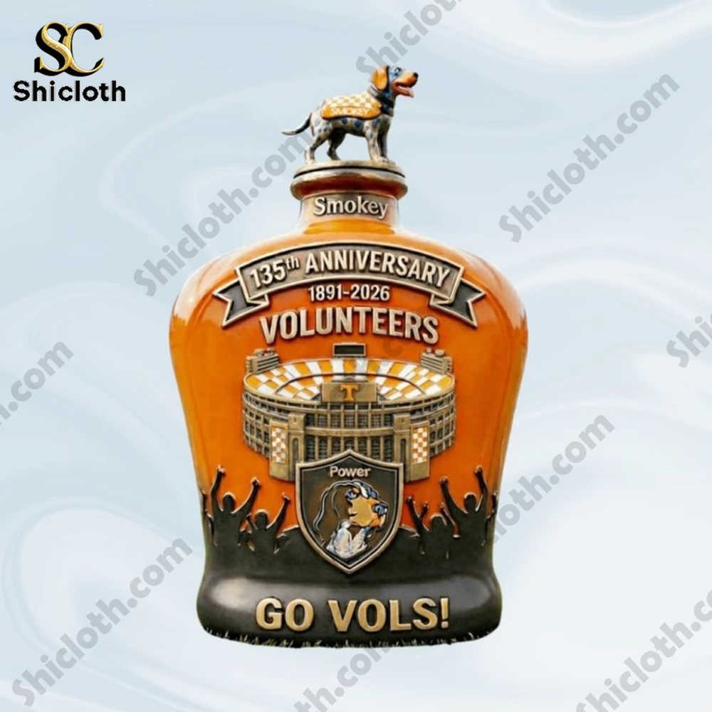Tennessee Volunteers anniversary whiskey bottle with Smokey topper on clean background!
