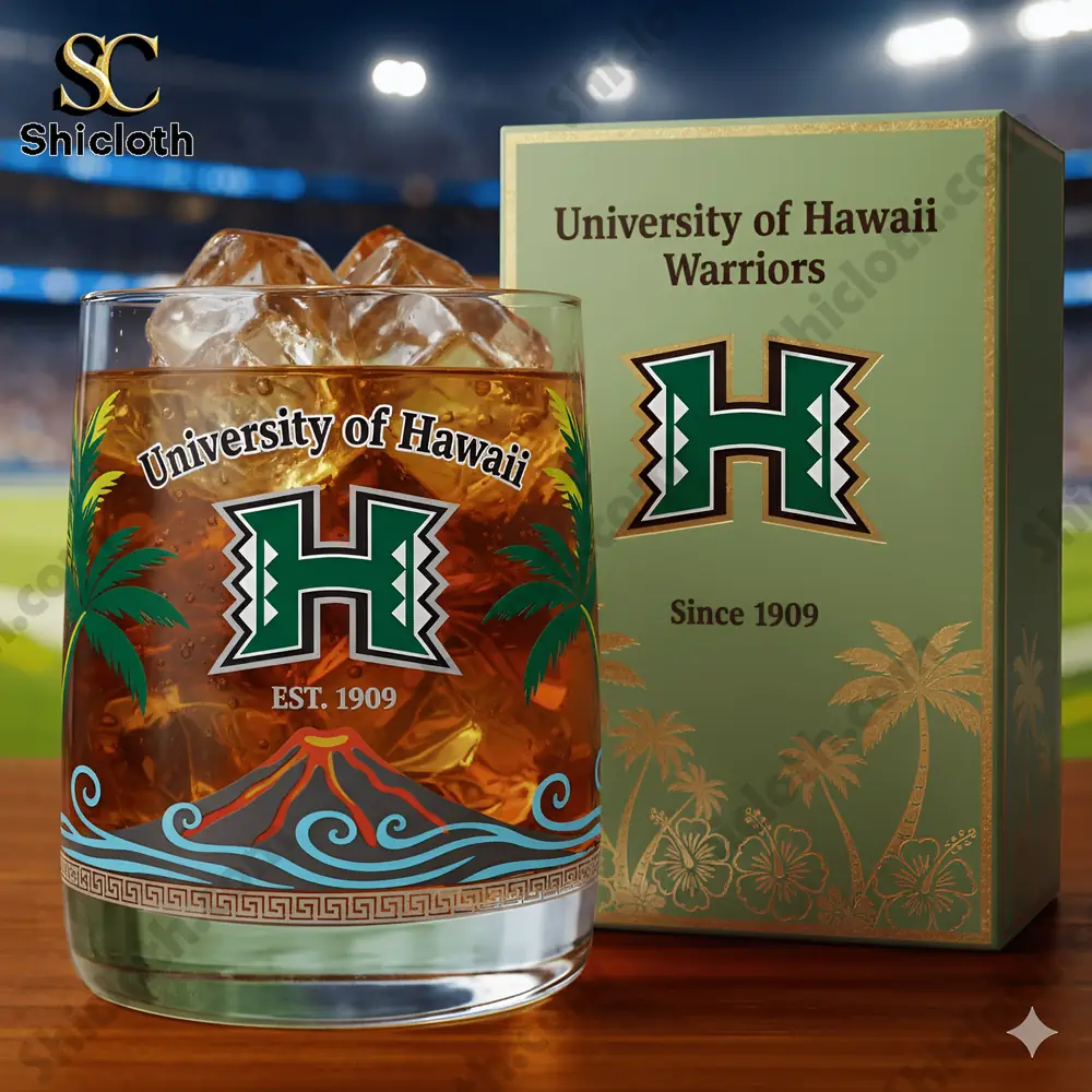 University of Hawaii Warriors glass with green logo and island design!