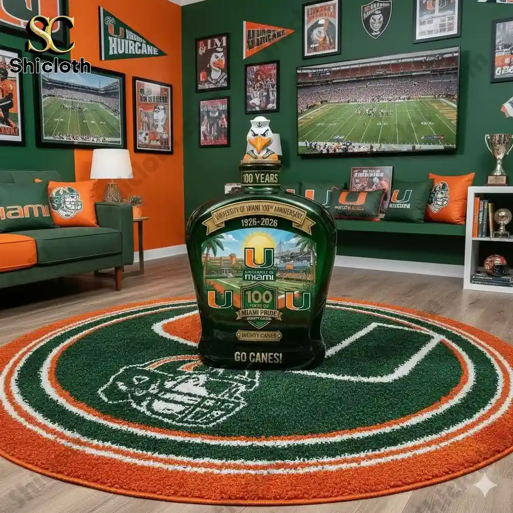 University of Miami commemorative bottle in sports themed room!
