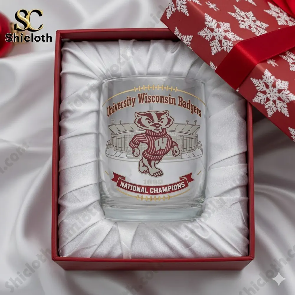 Wisconsin Badgers glass displayed in a satin lined gift box!