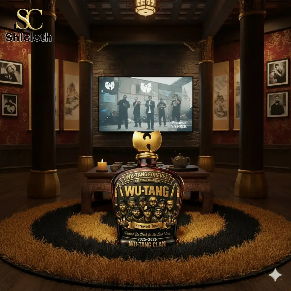 Wu Tang Clan Farewell Tour 2026 The Final Chamber Whiskey Bottle Decanter 4 Wu Tang decorative bottle in an Asian inspired interior room!