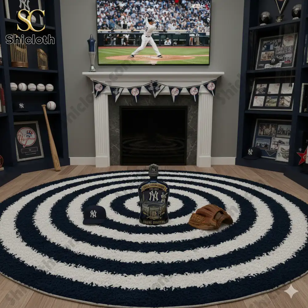New York Yankees anniversary whiskey decanter in a baseball fan room!
