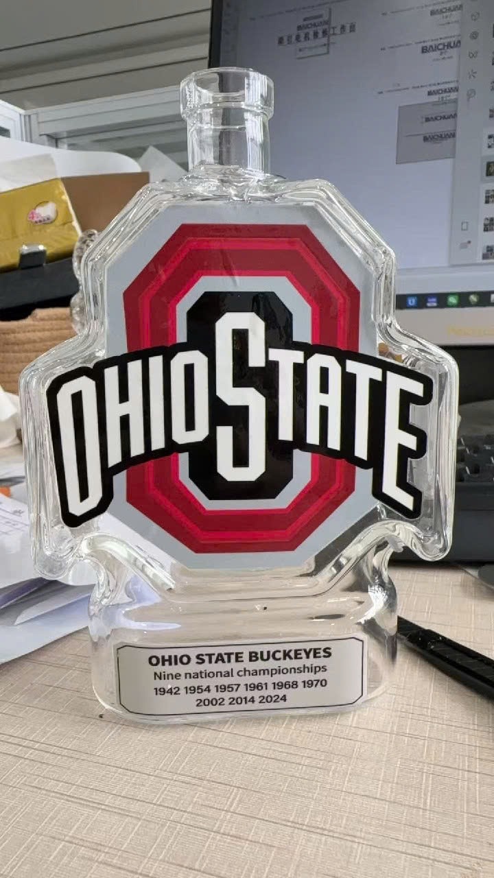 Limited Edition Ohio State Bourbon Bottle 8 Ohio State empty decorative bottle on office desk!