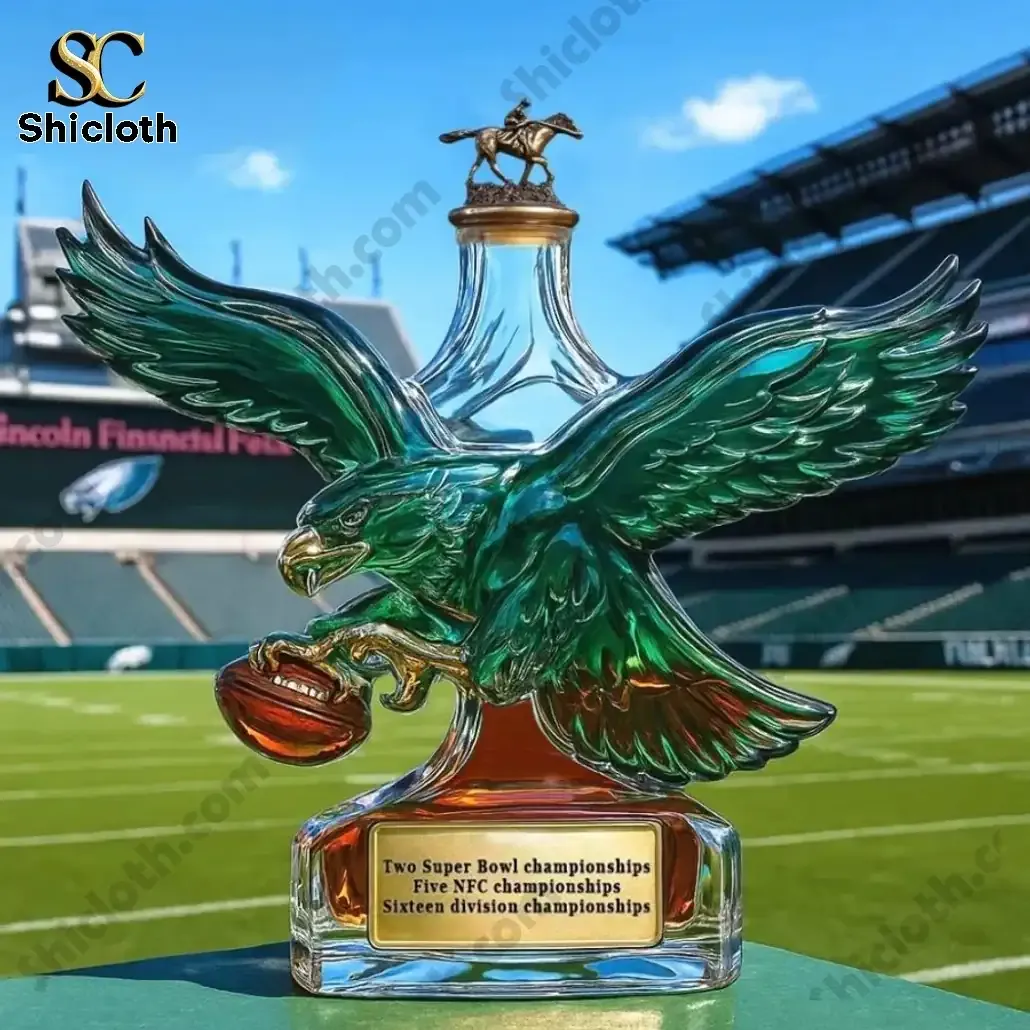 Eagle shaped whiskey bottle with horse figurine top on stadium background!