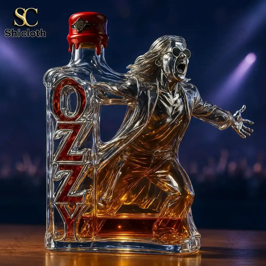 Rock themed bottle with a red signature cap