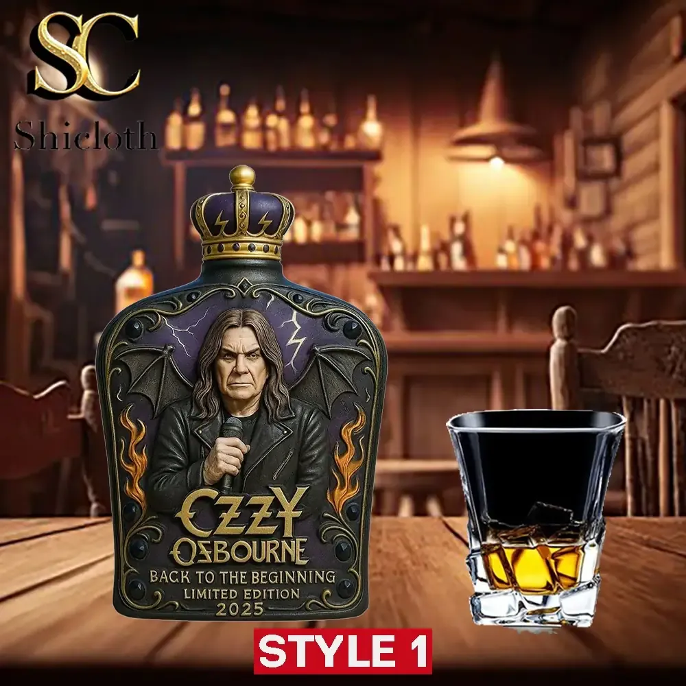 A gothic styled royal bottle labeled Style 1 displayed beside a glass of whiskey.
