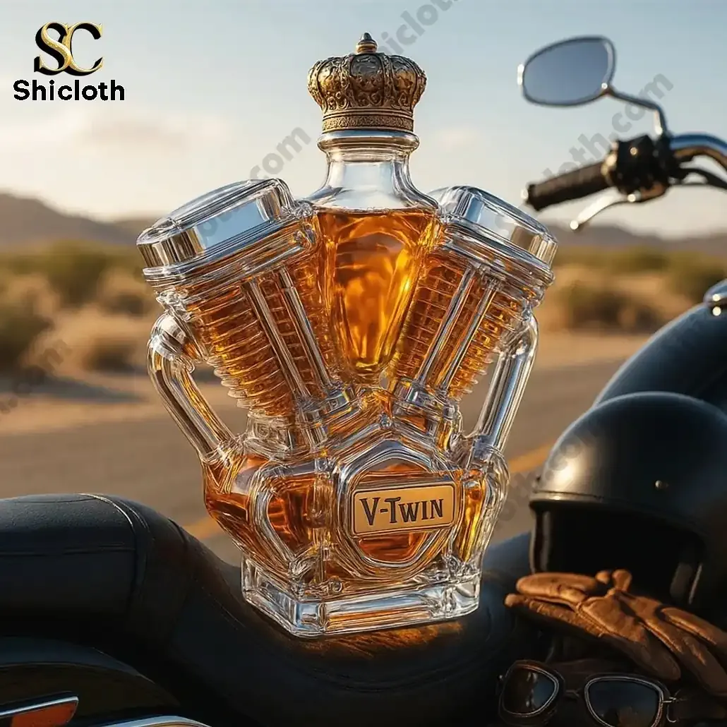 V-Twin Crown Royal Christmas Whiskey Bottle 4 V Twin engine shaped whiskey bottle with crown topper on motorcycle seat!