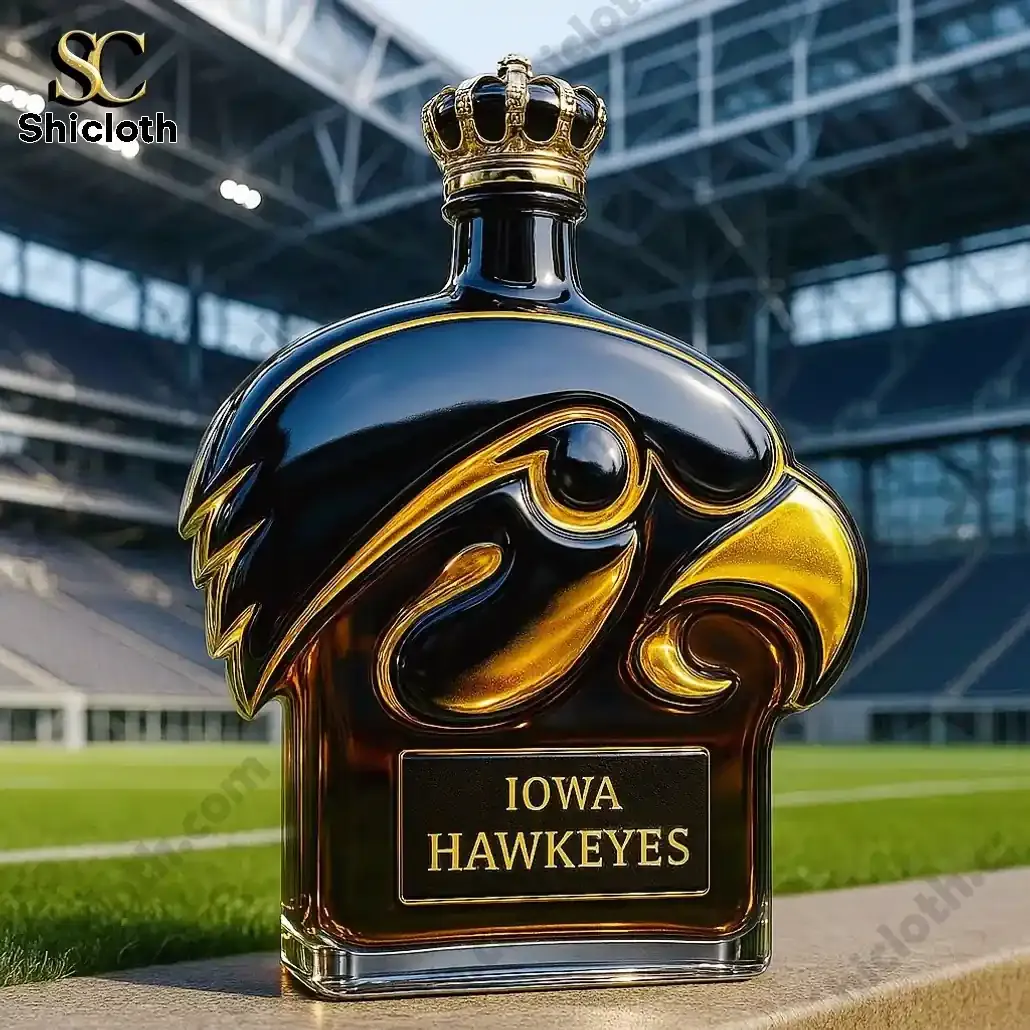 NEW Iowa Hawkeyes Christmas Whiskey Bottle 6 Iowa Hawkeyes Shicloth bottle with gold crown cap in a stadium!
