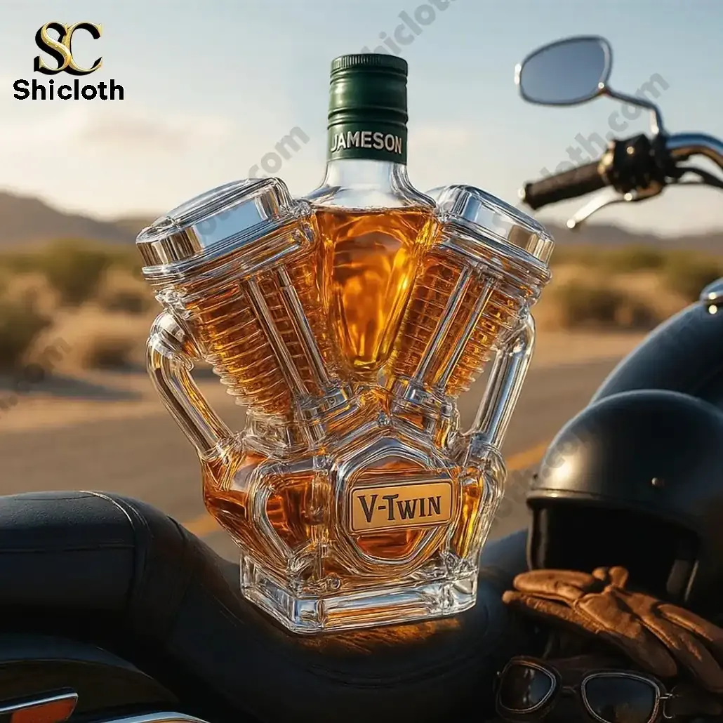 V-Twin Crown Royal Christmas Whiskey Bottle 5 V Twin engine shaped whiskey bottle with Jameson cap on motorcycle seat!