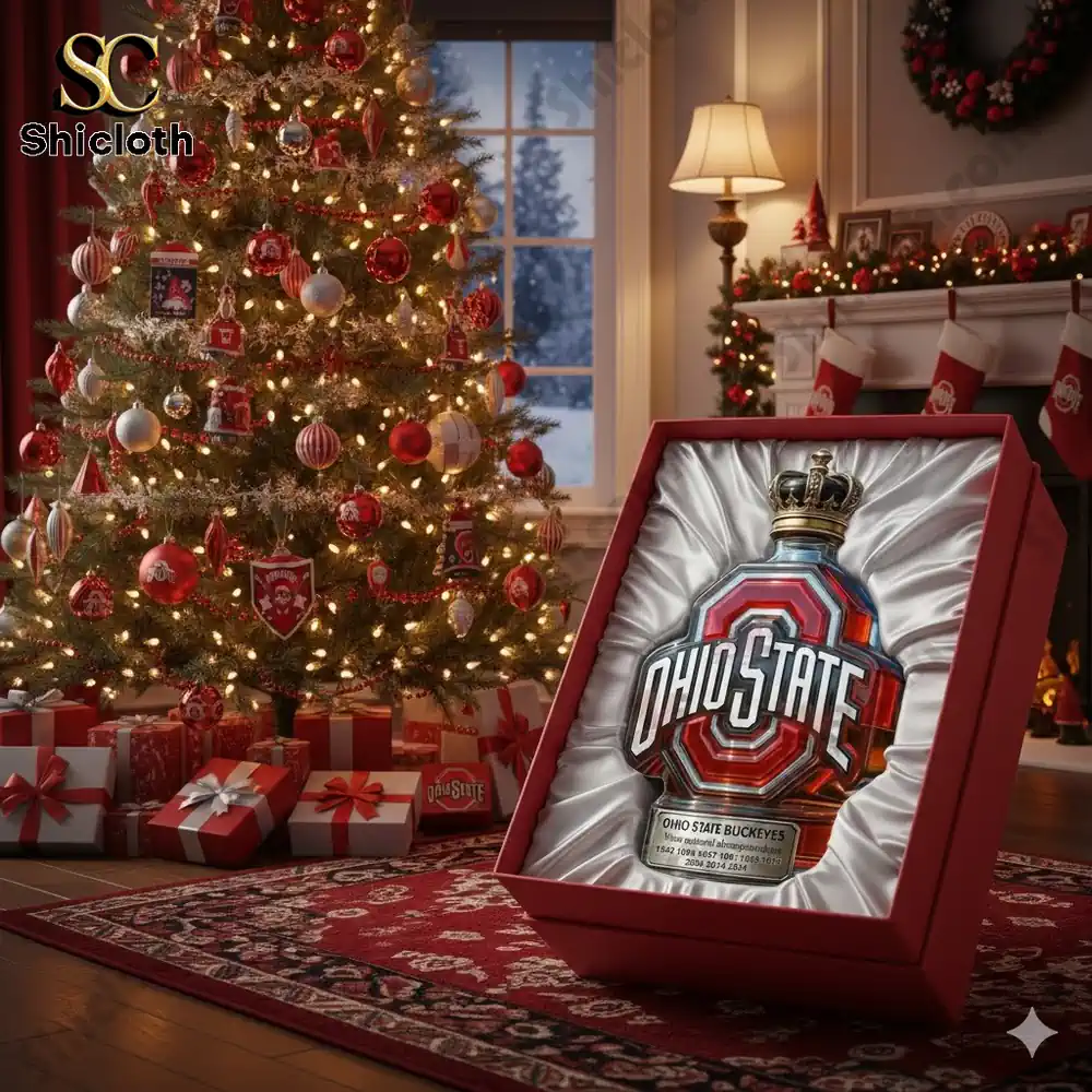 Ohio State decorative bottle in luxury gift box by Christmas tree!