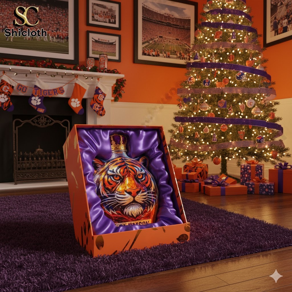 Tiger themed gift box displayed in a festive living room with a decorated Christmas tree!