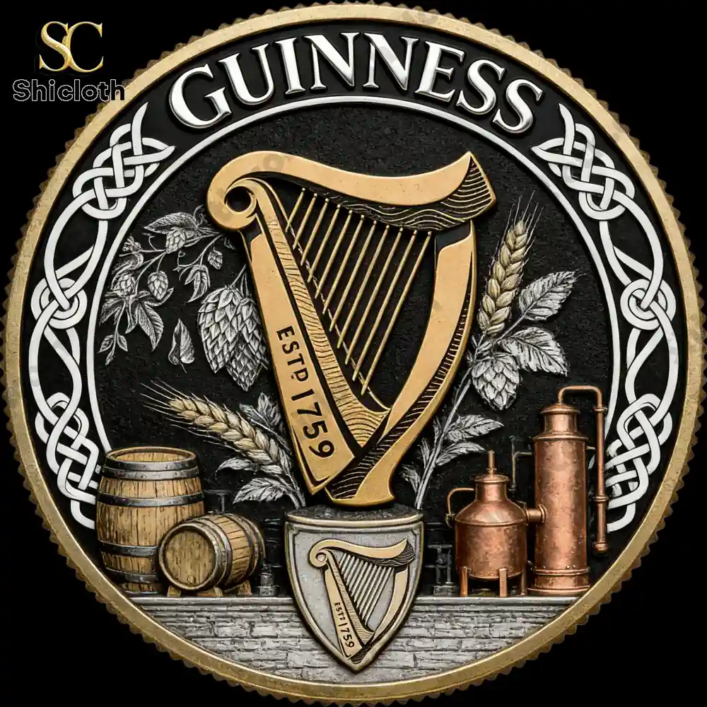 Close up of illustrated Guinness heritage coin!