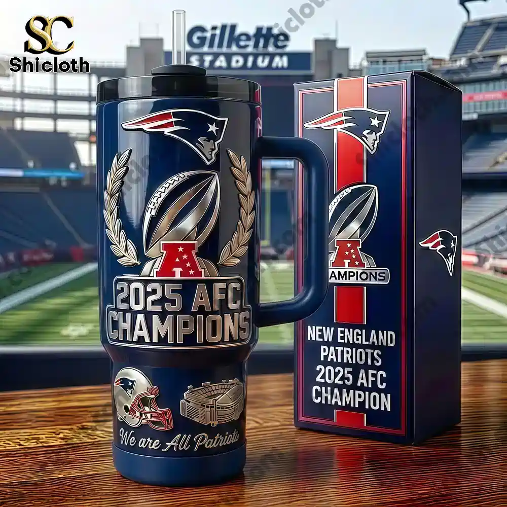 Patriots champions mug displayed at stadium setting!