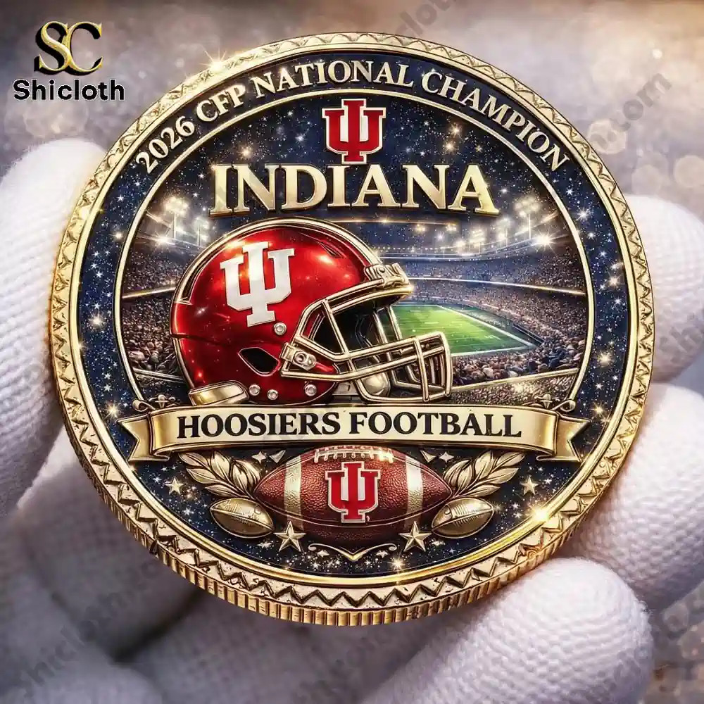 Indiana Hoosiers championship coin with helmet and football stadium design.