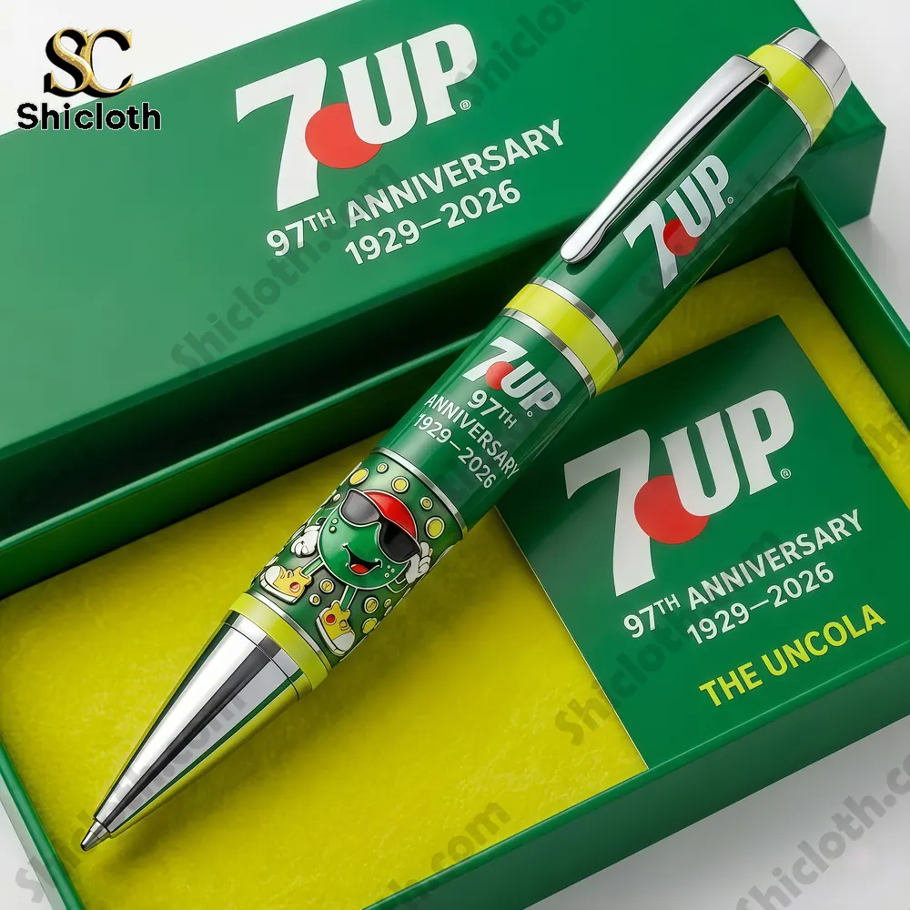 Green Seven Up anniversary pen displayed in a premium gift box!