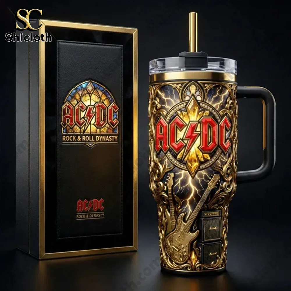 AC DC themed tumbler with decorative box on rock stage!