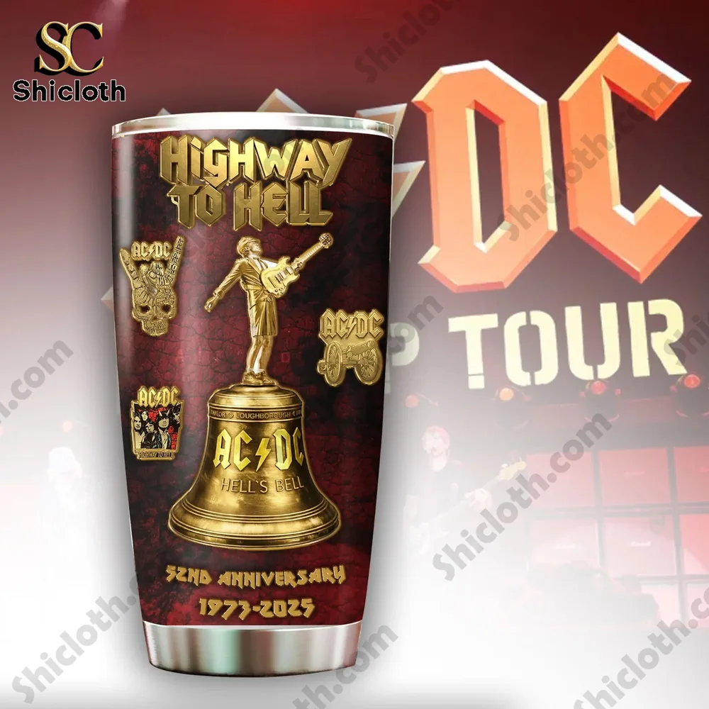 AC DC Highway To Hell Shicloth tumbler with bell artwork!