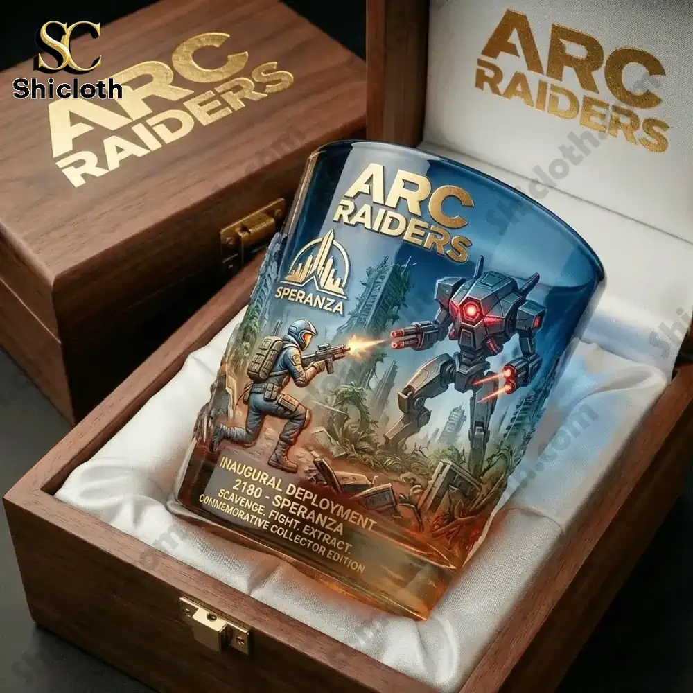 Arc Raiders collectible glass displayed in wooden box!