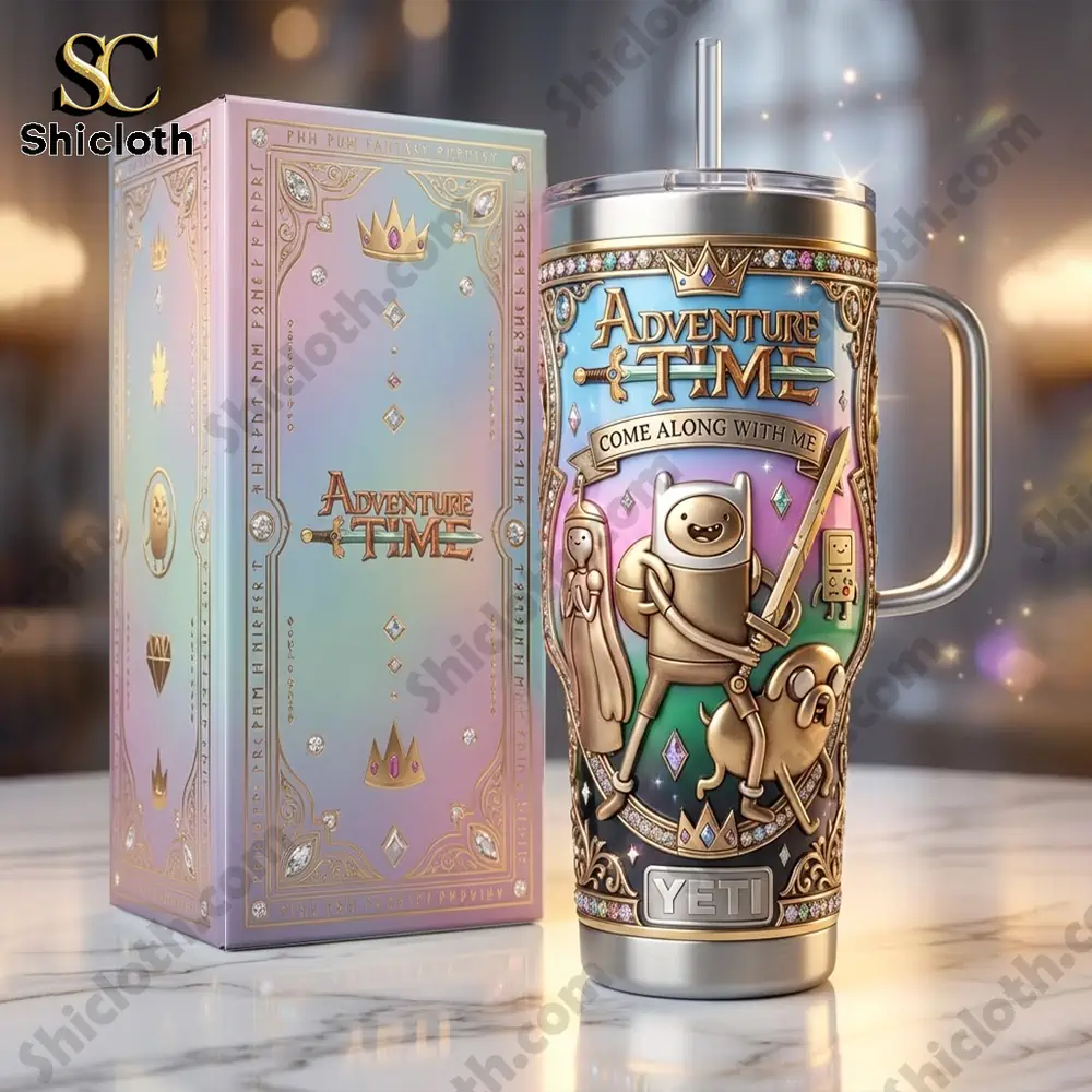 Adventure Time Yeti mug with decorative box on table!