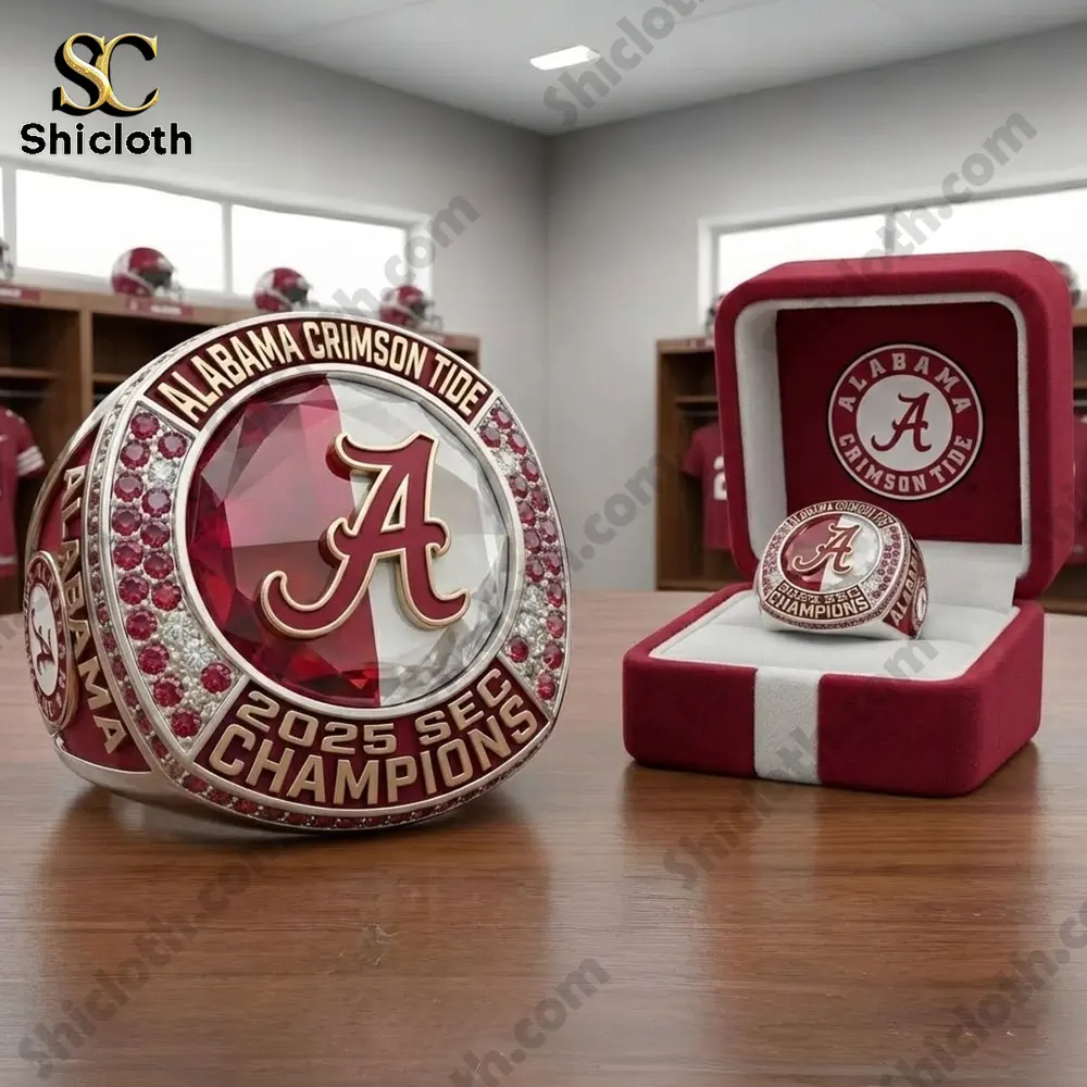 Alabama Crimson Tide championship ring in red box.