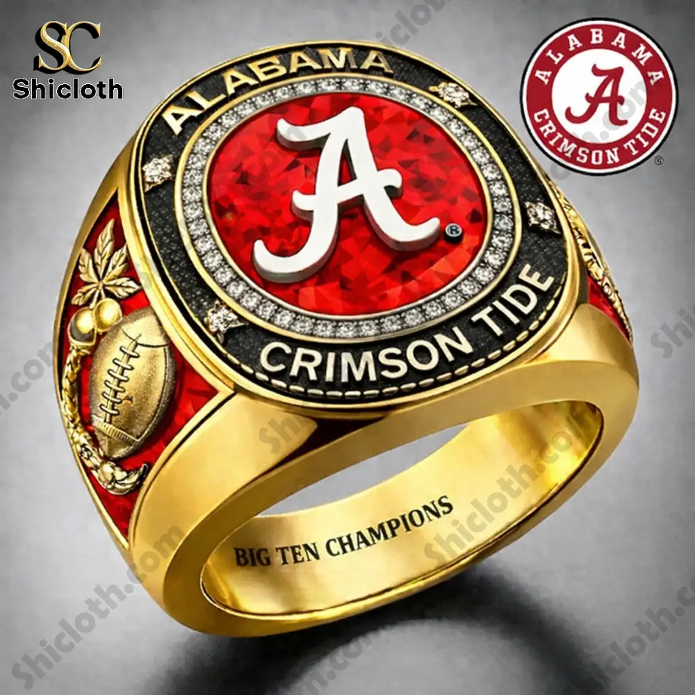 Gold Alabama Crimson Tide championship ring with red A logo!