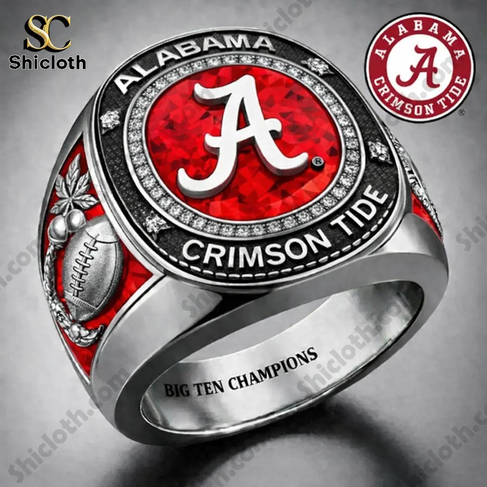 Silver Alabama Crimson Tide championship ring with red A logo!