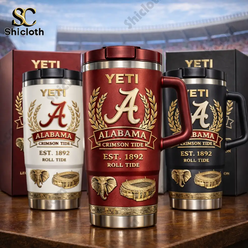Crimson Alabama insulated mug with stadium background!