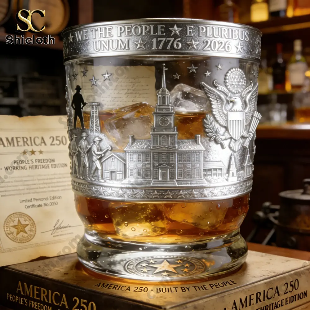 America We The People 250th Anniversary 1776-2026 Whiskey Glass 3 Silver engraved America 250 whiskey glass with certificate display!