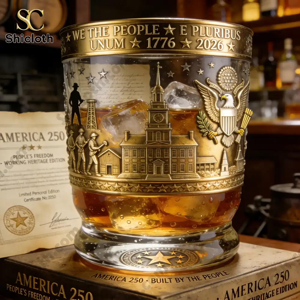 America We The People 250th Anniversary 1776-2026 Whiskey Glass 4 Gold engraved America 250 whiskey glass on heritage book!