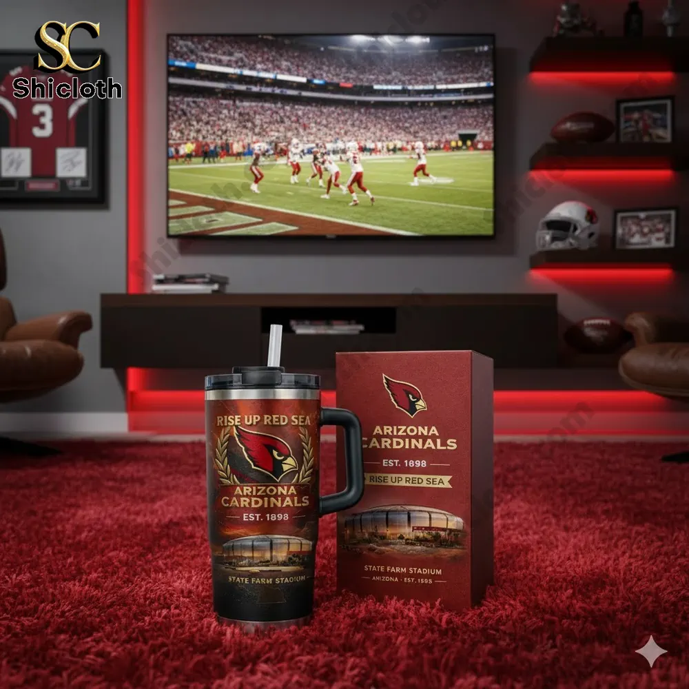 Arizona Cardinals tumbler with handle and gift box in living room!