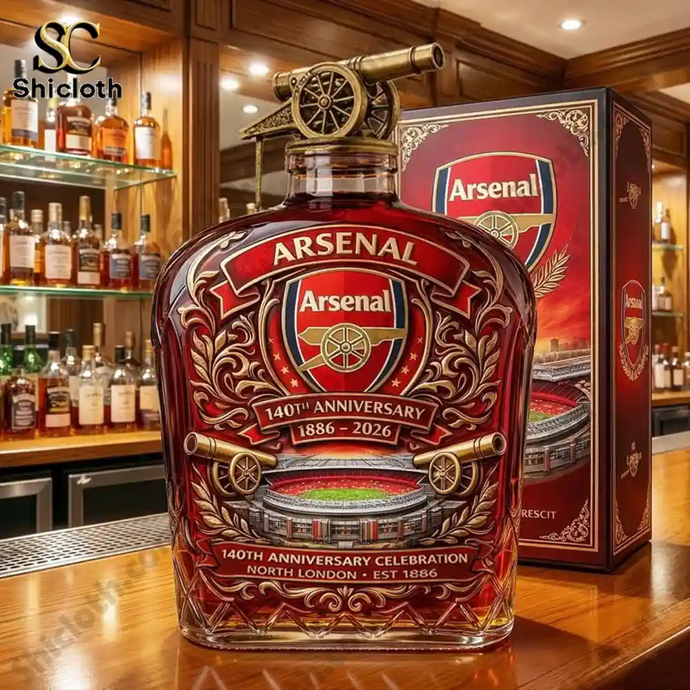 Arsenal anniversary bottle with cannon cap on wooden bar!